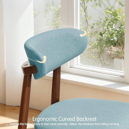 CHUN YI Dining Chairs Set of 4, Upholstered Solid Wood Dining Room Chairs, Mid Century Modern Fabric Kitchen Chairs with Ergonomic Curved Back, Blue (Only Chairs) - color: Blue, size: Set of 4
