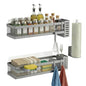 PUSDON 5-in-1 16.5" Extra Long Slim Wall Mount Wrapped Mesh Kitchen Organizer & Shower Caddy Kit, with Paper Towel Holder, Utensil Holder, Soap Dish, Holds 50LBS - Silver Gray, Netting - color: Silver Grey, size: 5-in-1 Full Mesh (16.5" Extra Long)