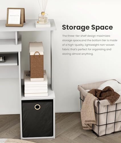 White Computer Desk with Drawers, Small Writing Desk with Storage Shelves for Home Office Bedroom Study Living Room - color: White/Black