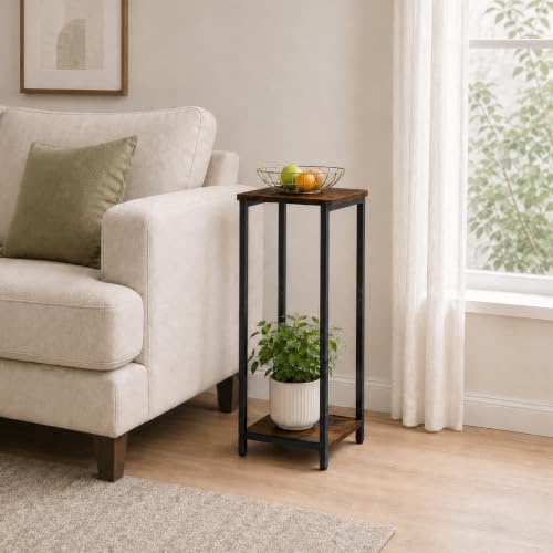 10" Wide Square Drink Table with Adjustable Feet - 2-Tier Small Side Table for Apartments, Balcony & Office | Space-Saving, Lightweight & Multi-Functional (Plants, Books, Drinks, Brown) - color: Brown, size: 2-Tier-10"wide