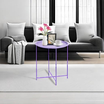 Garden 4 you End Table Metal Side Table Purple Round Folding Tray Cyan Sofa Small Accent Fold-able Table, Round End Table Tray, Next to Sofa Table, Snack Table for Living Room and Bed Room - color: Purple