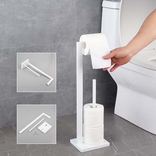 GERZWY SUS 304 Stainless Steel Toilet Paper Stand with Reserve, Free Standing Toilet Paper Holder, White - color: White