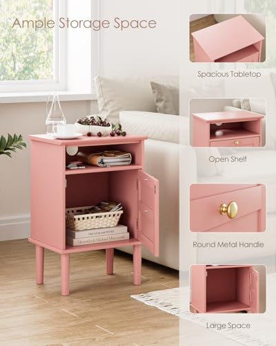 Nightstand, Boho Night Stand with 1 Drawers, Modern Side Accent Table with Open Shelf, Wooden Top Bedside End Table for Bedroom, Living Room, Pink - color: Pink