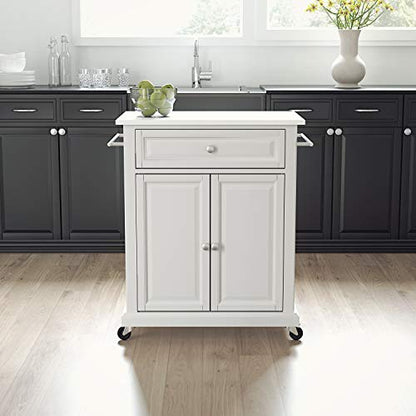 Crosley Furniture Compact Stone Top Small Rolling Cart with Shelves, Microwave Stand with Towel Rack, White - color: White, style: White Granite Top