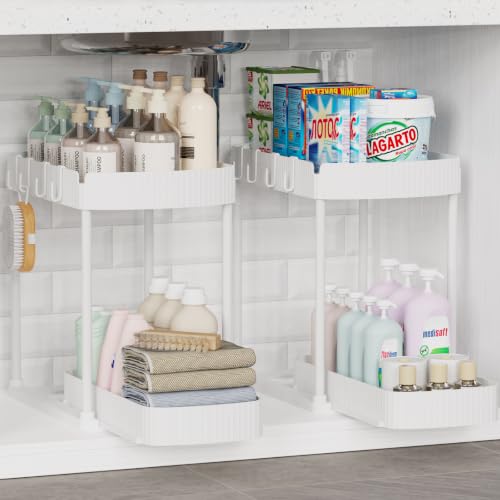 Ukeetap 2 Pack Multi-Purpose Pull-Out Storage Organizers, Under Sink Organizers and Storage for Bathroom & Kitchen, Under Cabinet Organizers and storage, 14.8 Inch, White - color: White, size: 14.8 Inch