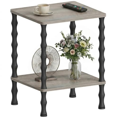 Vintage Small End Table, 21.9 Inch Wood Couch Side Table, Corner Table with Storage Shelf, 2-Tier Nightstand, for Small Space, Bedroom, Living Room and Couch (Gray) - color: Grey