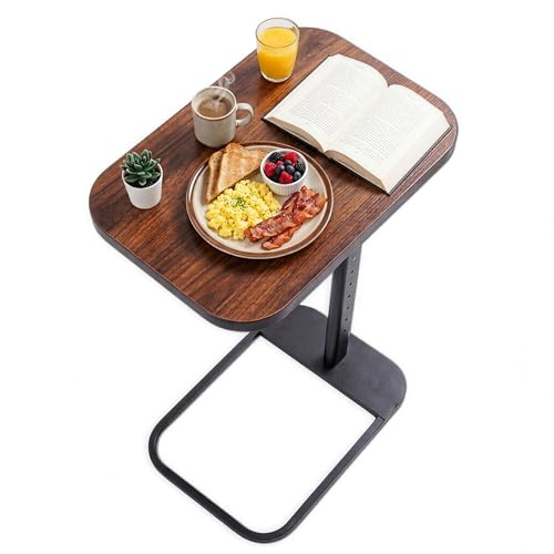 Japard Flexible Living Side Table 11.8" x 16", Rustic Brown Wood Couch for Laptop, Snacks, Work & Small Spaces, 9 Adjustable Height 18.5" - 30"