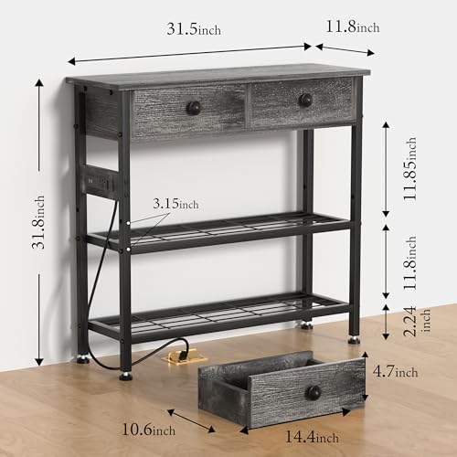 32" Narrow Console/Entryway Table with Storage & 2 Drawers & Outlets, for Sofa & Living Room, Hallway/Foyer/Couch/TV/ Aquarium Stand Table for Entryway with USB Ports, LED Light Strip,Perfect for Home - size: 32"