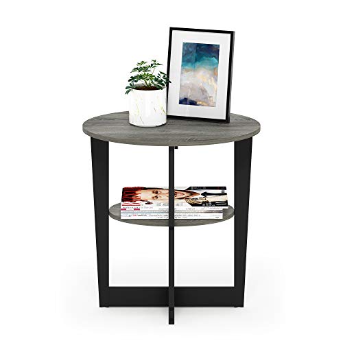 Furinno JAYA Side Table, 2-Tier Round Modern End Table with Oval Tabletop, Night Stand, Bedside Table with Open Shelf, for Living Room, Bedroom, French Oak - color: French Oak/Black, size: 1-Pack, 2 Tiers, Oval Panel