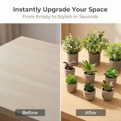 AUUGUU Artificial Potted Plants Faux Greenery in Cement Pots for Shelf, Bookshelf, Office or Home Decor, Small Decorative Fake Plants for Modern Indoor Display