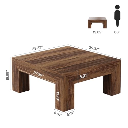 Tribesigns 39.4-Inch Square Coffee Table for Living Room, Farmhouse Center Cocktail Tea Table with Sturdy Wooden Legs, Easy Assembly, MDF, Dark Brown - color: Dark Brown
