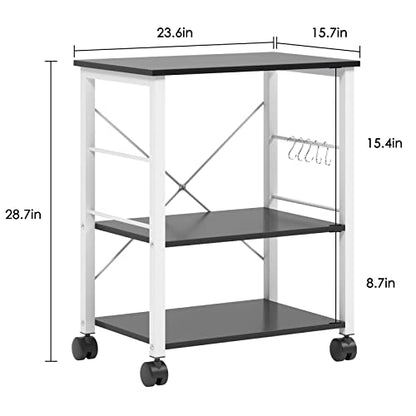 sogesfurniture 3-Tier Kitchen Baker's Rack Utility Shelf Microwave Oven Stand Storage Cart Workstation Shelf 3-Tier Kitchen Utility Cart on Wheels with Storage,Black Brown - color: Black