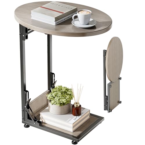 Elbourn Folding Side Table End Couch Tables,Metal Frame C-Shaped TV Stand for Sofa Living Bedroom Bedside Coffee Small Spaces (Gray) - size: Gray