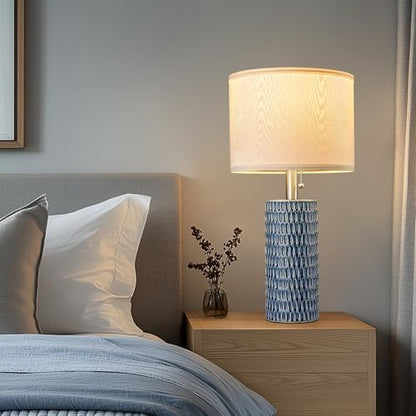 Reaketon Table Lamps for Living Room Set of 2, Ceramic Table Lamps for Bedroom, 20" Modern Lamps for Night Stands, Dark Blue - color: Dark Blue