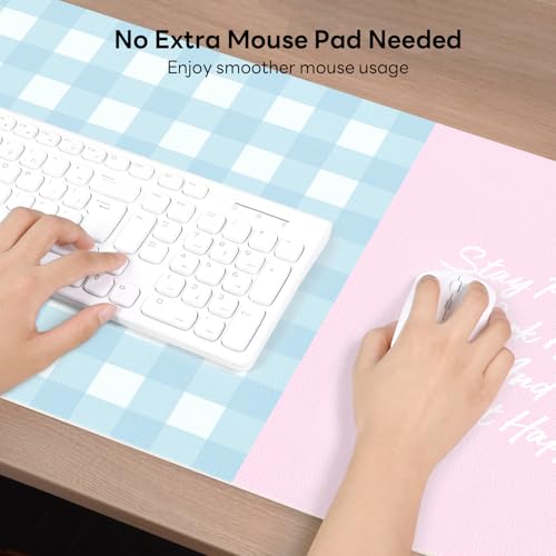 Checkered Pattern Desk Pad Protector, 35.5 x 13'' Aesthetic Mouse Mat for Desktop, Waterproof PU Leathe Non-Slip Desk Writing Pad for Office and Home, Blue and Pink - color: Blue and Pink