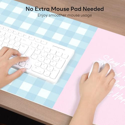 Checkered Pattern Desk Pad Protector, 35.5 x 13'' Aesthetic Mouse Mat for Desktop, Waterproof PU Leathe Non-Slip Desk Writing Pad for Office and Home, Blue and Pink - color: Blue and Pink