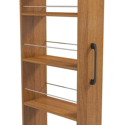 7 Tier Slim Rolling Storage Cart, 68.35" Tall Narrow Pull Out Pantry Organizer Shelves for Kitchen Laundry Bathroom, Space Saving Mobile Utility Cart with Wheels & Handle, Oak - color: Oak