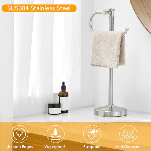 Stand Hand Towel Holder, Countertop Towel Bar, Brushed Nickel | 17 Inch Bathroom Towel Hanger, Freestanding Vanity Counter Top Towel Holder, Towel Ring Hardware Accessories, Stainless Steel - color: Brushed Nickel