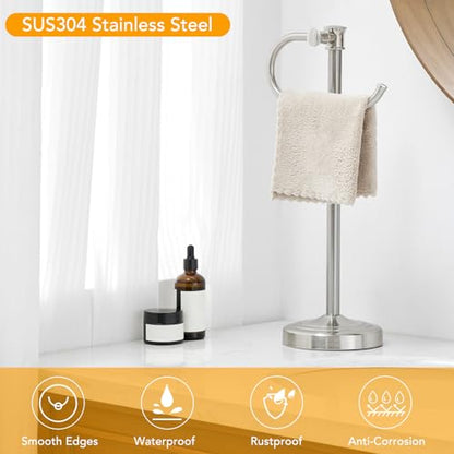 Stand Hand Towel Holder, Countertop Towel Bar, Brushed Nickel | 17 Inch Bathroom Towel Hanger, Freestanding Vanity Counter Top Towel Holder, Towel Ring Hardware Accessories, Stainless Steel - color: Brushed Nickel