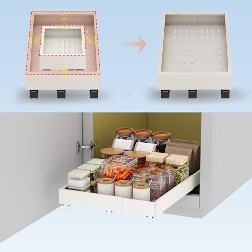 Pull out Cabinet Organizer,Expandable Width(11"-16"),Depth(13"-17") with 3 Rails,Roll out Drawers,No Drill Adjustable Slide out Shelves for Kitchen,Pantry,for Both Lip and Lip-Free Cabinets,White(1PC) - color: White, size: (11"W-16"W)X(13"D-17"D)