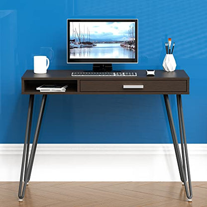 SHW Home Office Computer Hairpin Leg Desk with Drawer - color: Espresso