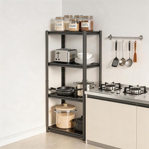 4 Tier Kitchen Storage Shelf, Kitchen Organizers Space Saving All Steel Freestanding Rack, Heavy Duty Metal Shelving Unit, Adjustable Open Shelf for Pantry Organizers and Storage 19.7"W×13.8"D×54.3"H - size: 4 Tier 19.7"W×13.8"D×54.3"H