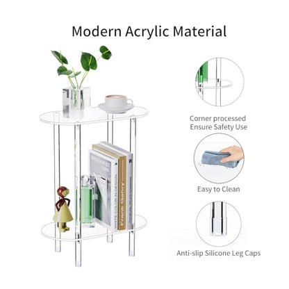 Clear Acrylic Narrow Side Table for Small Spaces, 15.75" L x 7.87" W x 19.82" H, 2 Tier Oval Slim End Table Nightstand, Small Skinny Bedside Table for Bedroom, Bathroom, Living Room - size: 2 Tier Oval 1-Pack