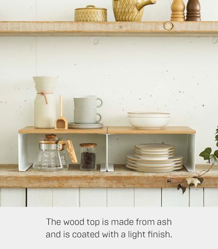 YAMAZAKI Home Tosca Wood-Top Stackable Kitchen Rack - Modern Counter Shelf Organizer - Small - Steel + Wood - Stack Up to Two - size: Small
