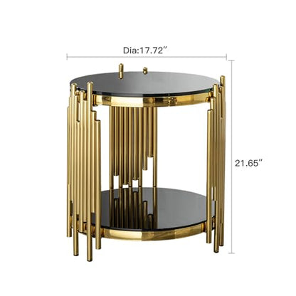 Set of 2 Modern Luxury 2-Tier Round End Tables, Black Tempered Glass Tops, Gold Stainless Steel Frames, Small Elegant Side Tables for Living Room, Bedroom, Office, or Café - color: End Table Set of 2