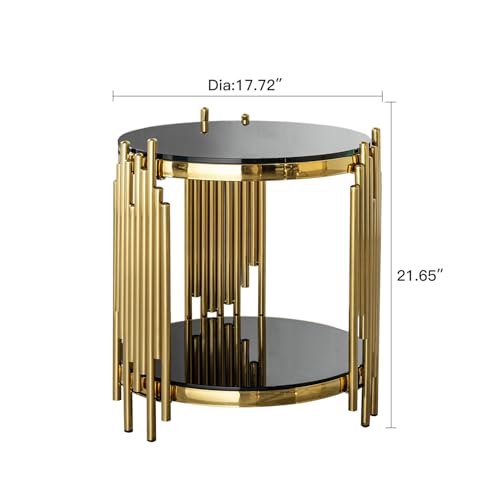 Magipa17.72 Round Sofa Side Table, End Table with 2-Tier Black Tempered Glass and Gold Stainless Steel Frame for Living Room, Office & Café - color: End Table Set of 1