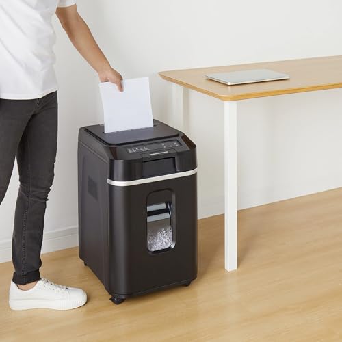 Amazon Basics 200-Sheet Auto Feed Cross-Cut Paper Shredder, High Security P-4, Anti-Jam, 8.5 Gallon Pullout Bin, Black - color: Black, size: 200 Sheet