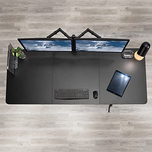 VIVO Manual Height Adjustable 71 x 30 inch Stand Up Desk, Dark Walnut Table Top, Black Frame, Standing Workstation with Foldable Handle, DESK-KIT-MB7D - color: Dark Walnut Top / Black Frame, size: 71" x 30"
