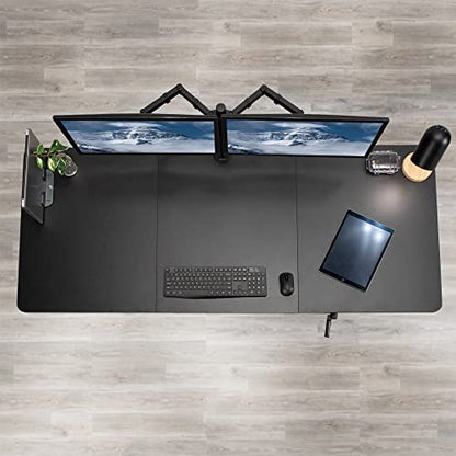VIVO Manual Height Adjustable 71 x 30 inch Stand Up Desk, Dark Walnut Table Top, Black Frame, Standing Workstation with Foldable Handle, DESK-KIT-MB7D - color: Dark Walnut Top / Black Frame, size: 71" x 30"