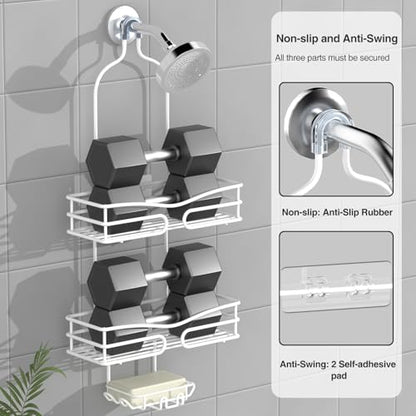DAOYA Over Head Shower Caddy - Bathroom Shower Organizer with Soap Holder & 6 Hooks for Towels, White, 76L Capacity, Hanging Mount, Rust Resistant - color: White