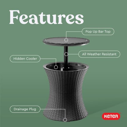 Keter Pacific Cool Bar Outdoor Patio Furniture and Hot Tub Side Table with 7.5 Gallon Beer and Wine Cooler, Dark Grey - color: Dark Grey