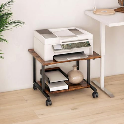 Livofloral Under Desk Printer Stand with Storage Shelf, 2-Tier Industrial Mobile Printer Table for Home and Office, Printer Stand with Wheels,Rustic Brown - color: Brown