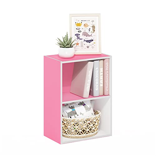 Furinno Luder Bookcase / Book / Storage, 2-Tier, Pink/White - color: White/Pink, size: 2-Tier, 9 x 16 x 21