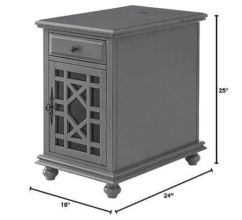 Martin Svensson Home Elegant Chairside End Table with Power — 24″W x 16″D x 25″H, Gray — Transitional Painted Accent Table with Flip-Top USB Charging, Drawer & Cabinet Storage - color: Grey