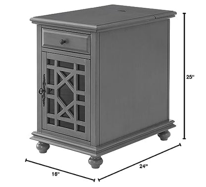 Martin Svensson Home Elegant Chairside End Table with Power — 24″W x 16″D x 25″H, Gray — Transitional Painted Accent Table with Flip-Top USB Charging, Drawer & Cabinet Storage - color: Grey