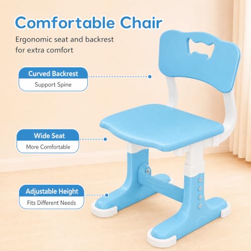 Kids Desk and Chair Set, Height Adjustable Child's School Study Writing Tables, Kids Desk with Bookstand and Storage Drawer, Widened Desktop with Desktop for Boys and Girls (Blue-A-MAX) - color: Blue-a-max