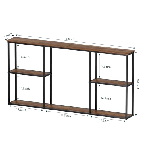 WOHOMO Console Table, 3-Tier Small Entryway Tables, Narrow Sofa Table for Hallway, Rustic Brown (63 inch) - color: Walnut, size: 63"