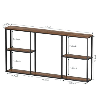 WOHOMO Console Table, 3-Tier Small Entryway Tables, Narrow Sofa Table for Hallway, Rustic Brown (63 inch) - color: Walnut, size: 63"