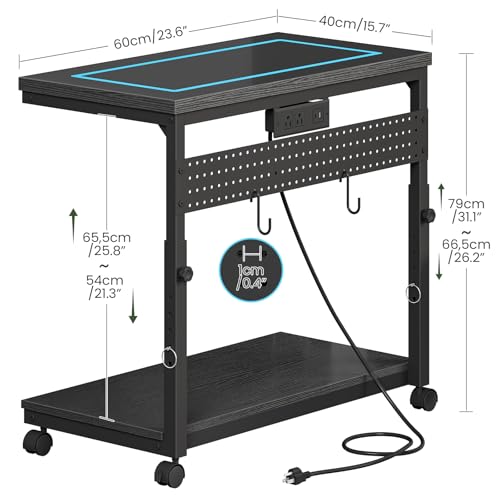 CHOEZON 31.5" Large Computer Tower Stand with Power Outlet, Under-Desk PC Cart with 2 Hooks, PC Stand with LED, Height Adjustable PC Tower Holder on Wheels, for Living Room, Office, Black TCJ51UDBB