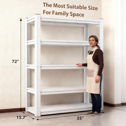 3000 LBS White Household Storage Shelving Unit，72" H 5 Tier Storage Shelve，Adjustable Heavy-Duty Shelving for Pantry, Kitchen, Garage, Closet,Office (72"*35"*15.7") - size: White 72"*35"*15.7" 5T