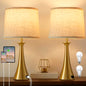 Touch Lamp for Living Room Bedroom, 21" Table Lamps Set of 2 with USB C+A Ports, Touch Bedside Lamps for Nightstand with 3 Way Dimmable, 2 LED Bulbs Included, Gold - color: Gold 2pcs