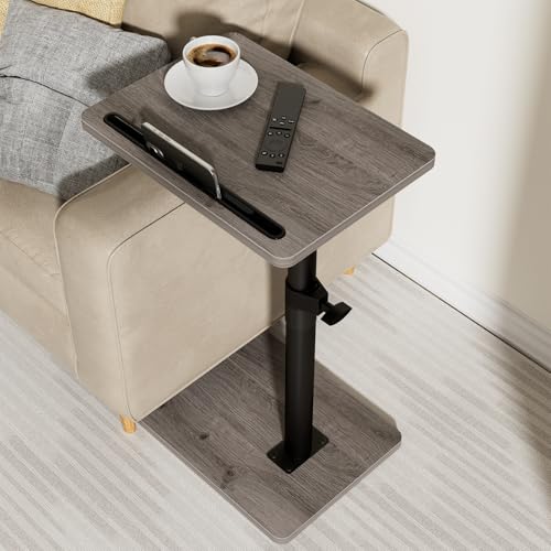 YUHFERA Sofa Armrest Tray Table for Couch - 360° Swivel Height Adjustable End for Small Spaces, Snack Side Table for Bed or Chair with Phone & Tablet Slot (Gray,Standard) - color: Taupe, size: Standard