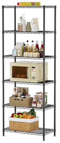 SINGAYE 6 Metal Shelves Wire Shelving Storage Shelf Adjustable Unit Pantry | 6 Tier Kitchen Laundry Room Organization Home Pantry Closet Bathroom Organizers Garage Rack 14" D x 24" W x 72" H Black - color: Black, size: 6 Tier 14"Dx24"Wx72"H