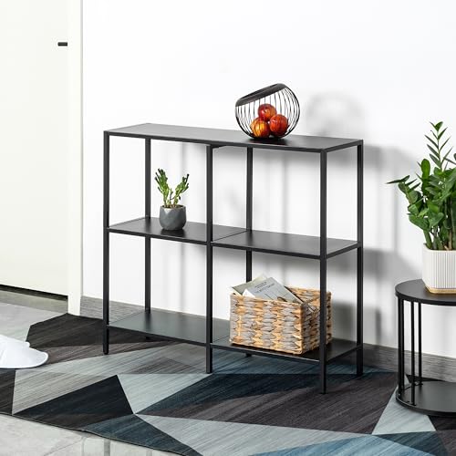 HDANI 31.5 Inch Metal Console Table with 3 Tier Strage Shelves,Narrow Entryway Table,Modern Sofa Tables for Entryway, Living Room,Bedroom,Black - color: Black, size: 31.5×9.84×29.53in