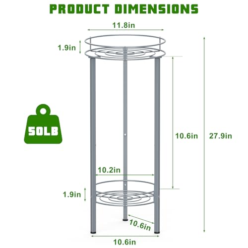 Sunexinlo Plant Stand Indoor 28in Tall,2 Pack Metal Planter Stand,2-Tier Decorative Round Flower Pot Table for Garden,Patio,Living Room,Corner,Office(Sliver)