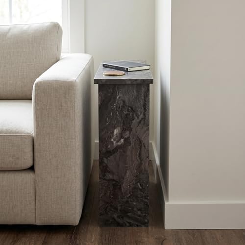 Narrow Side Table for Living Room, Slim End Table for Small Spaces Between Couch, Recliner or Armchair, 2 Tier Skinny Table with Open Shelf, Engineered Wood Sofa Beverage Thin Stand (Black Marble) - color: Black Marble